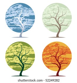 vector original drawn abstract tree in four seasons