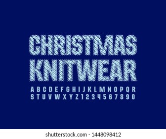 Vector original emblem Christmas Knitwear with ornament Uppercase Font. Creative texture Alphabet Letters and Numbers