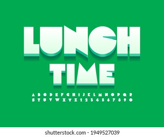 Vector original Emblem Lunch Time. Bright abstract 3D Font. Artistic Alphabet Letters and Numbers set