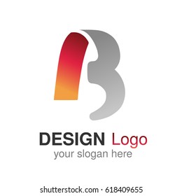 Vector original font alphabet. Letter B, corporate logo design, paper red - grey ribbon icon, origami

