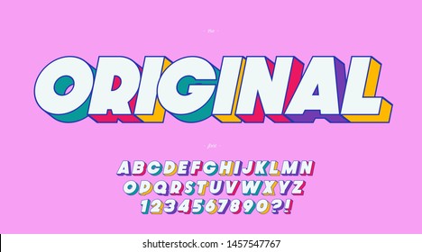 Vector original font modern typography colorful slanted style for game, event, decoration, motion, video, infographic, poster, t shirt, book, banner, printing. Cool typeface. Trendy alphabet. 10 eps