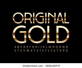 Vector original de fuente brillante dorada. Elegante y lujoso Font. Juego de letras y números premium modernos