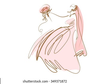 VECTOR 
  original hand-drawn graphics with beautiful young girl model for design. Fashion, style, youth,   beauty,  . Graphic, sketch drawing. Sexy woman.   bride, clothes, dress.
