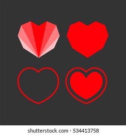 Vector. The original heart icon in geometric style. Love symbol on a black background. Valentine's Day sign, emblem. Flat style for graphic and web design, logo, concept illustration