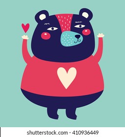 Vector original illustration with Funny Bear  in cartoon style 