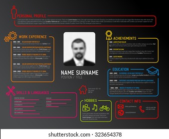 Vector original minimalist cv / resume template - dark creative version