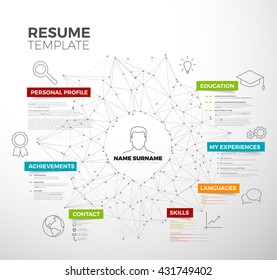 Vector original minimalist cv / resume template - creative version with colorful headings and icons