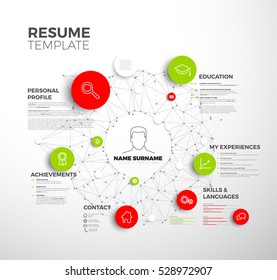 Vector original minimalist cv / resume template - creative profile red and green version