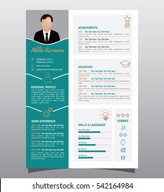 Vector original minimalist cv, resume template - creative Design gold green and gray colors 