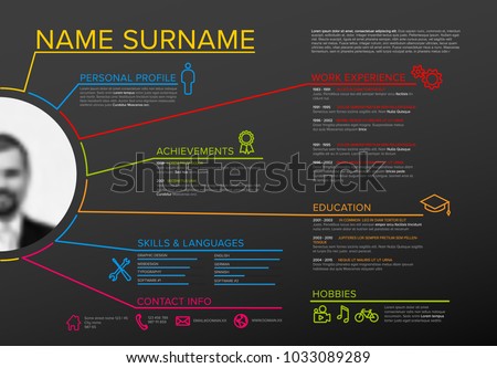 Vector original minimalist cv / resume template with profile photo - dark creative version