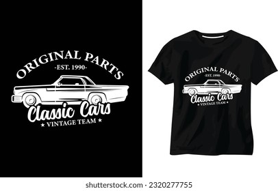 Vector original parts classic cars, retro car club, vintage garage car t-shirt design