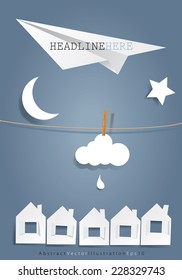 vector original symbolic abstract illustration with moon plane,star and cloud on rope