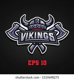 Vector original Vikings logo, featuring a helmet with horns on two axes background.