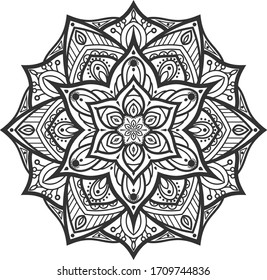Vector ornament abstract flower black border white background mandala