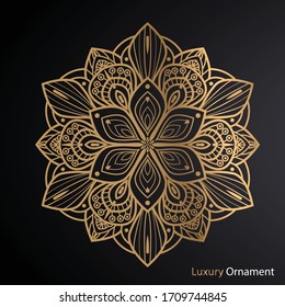 Mandala dorada con adorno vectorial abstracto