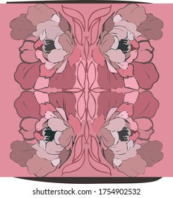 vector ornament ancient pink painting drawing  background pattern beautiful cool print for fabric, fabric factories, tablecloth bedding black retro face ears eyes nose