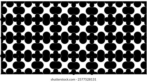 Vector ornament arrangement, batik pattern design, basic black circle shape, white background.