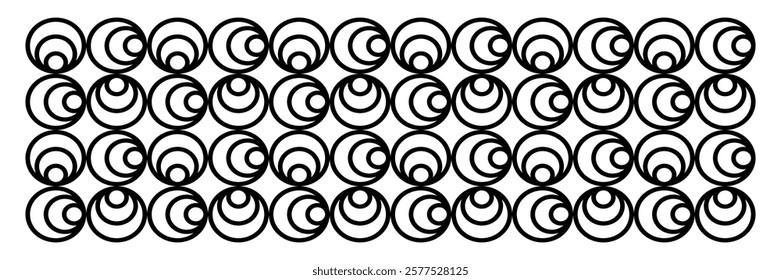 Vector ornament arrangement, design pattern, basic black circle shape, white background.