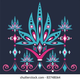 Vector ornament with artistic flower element on dark blue background