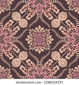 Vector ornament bandana Victorian print. Silk neck scarf or kerchief square pattern design.  Damask seamless pattern best motive for print on fabric, Hijab or wrapping paper.