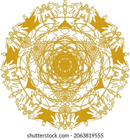 Ornamento vectorial basado en mandala. El entrelazamiento dorado de líneas elegantes evoca emociones, desgastes y equilibrios. La capacidad de cambiar a cualquier tamaño sin pérdida de calidad.