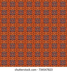 Vector ornament in black, green and orange colors. Embroidery for fashion textile and fabric. Embroidery seamless pattern with abstract diagonal tiles.