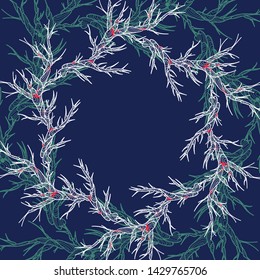 Vector ornament. Branches and moss. In blue tones