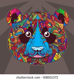 Vector ornament of cartoon Indian panda. Colored version. 