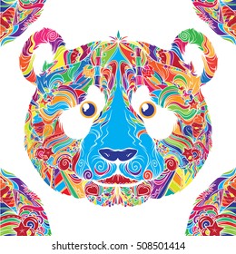 Vector ornament of cartoon Indian panda. Colored version with many parts. 