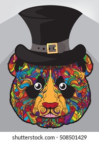 Vector ornament of cartoon Indian panda with hat. Colored version with shadows. 