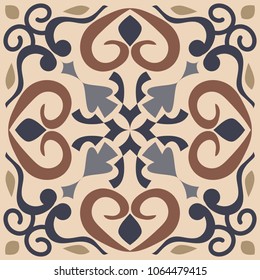 Ornamento vetorial para ladrilhos de cerâmica. Português azulejos padrão decorativo. Projeto quadrado ornamental em estilo oriental
