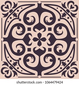 Vector ornament for ceramic tile. Portuguese azulejos decorative pattern. Ornamental square design in oriental style