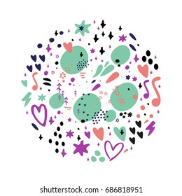 Vector ornament in a circle. Sticker, postcard, print, elements for design separately.