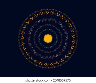 Vector ornament consisting of images of flowers on a dark background