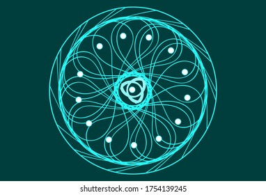 Vector ornament consisting of transformed lines and circles in blue on a green background.