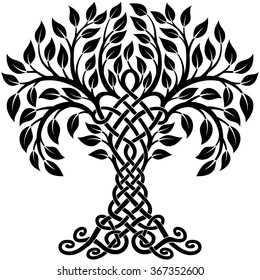 Vector ornament, decorative black and white Celtic tree of life