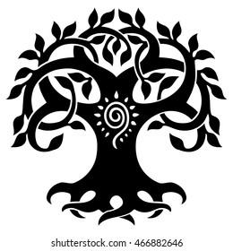 Vector ornament, decorative Celtic tree of life, back and white graphics