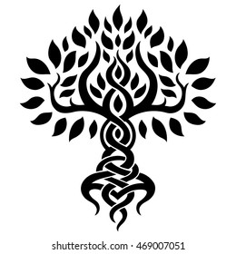 Vector ornament, decorative Celtic tree of life, back and white graphics