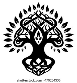 Vector ornament, decorative Celtic tree of life, back and white graphics