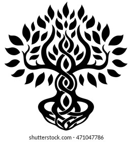 Vector ornament, decorative Celtic tree of life, back and white graphics