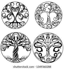 Vector ornament, decorative Celtic trees 