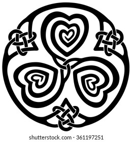 Vector ornament, decorative celtic triskelion with heart-shaped elements