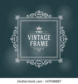 Vector ornament design element. Antique floral frame and place for text. Flourishes calligraphic. 