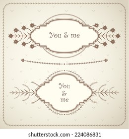 Vector ornament design element. Antique floral frame and place for text. Flourishes calligraphic.