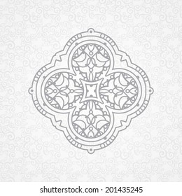 Vector ornament in Eastern style. Ornate element for design in Moroccan style. Ornamental lace pattern for wedding invitations and greeting cards. Traditional grey decor on light background.