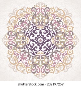 Vector ornament in Eastern style. Ornate element for design in Moroccan style. Ornamental lace pattern for wedding invitations and greeting cards. Traditional grey decor on light background.