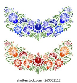 Vector ornament with ethnic flowers and leaves.Ukrainian traditional style