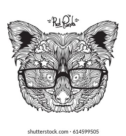 Vector ornament face of fashion red panda. Isolated on white background. Line art style. 