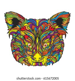 Vector ornament face of red panda. Line art style. Isolated on white background. 