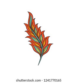 Vector ornament of feather. Abstract indian pattern. Bright artistic decoration for greeting card